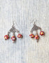 Blue Pottery Three Bead Earrings in Red & Yellow Colour